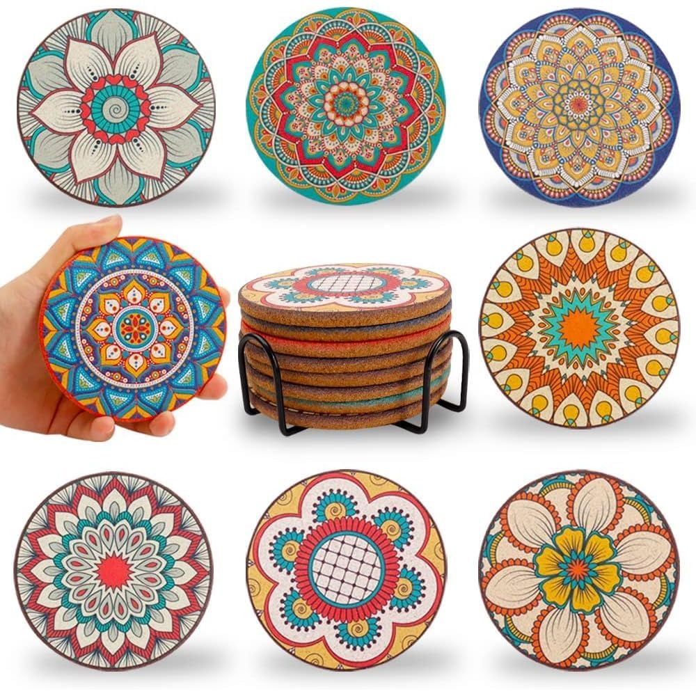 Home Bar Set - Ensemble de 8 sous-verres ronds colorés