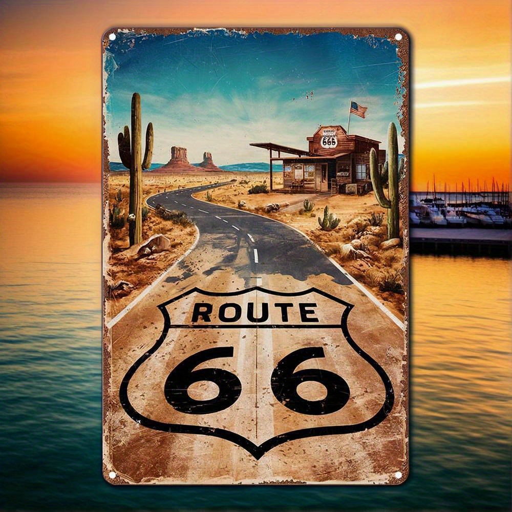 Home Bar And Kitchen - Panneau métallique vintage Route 66 -