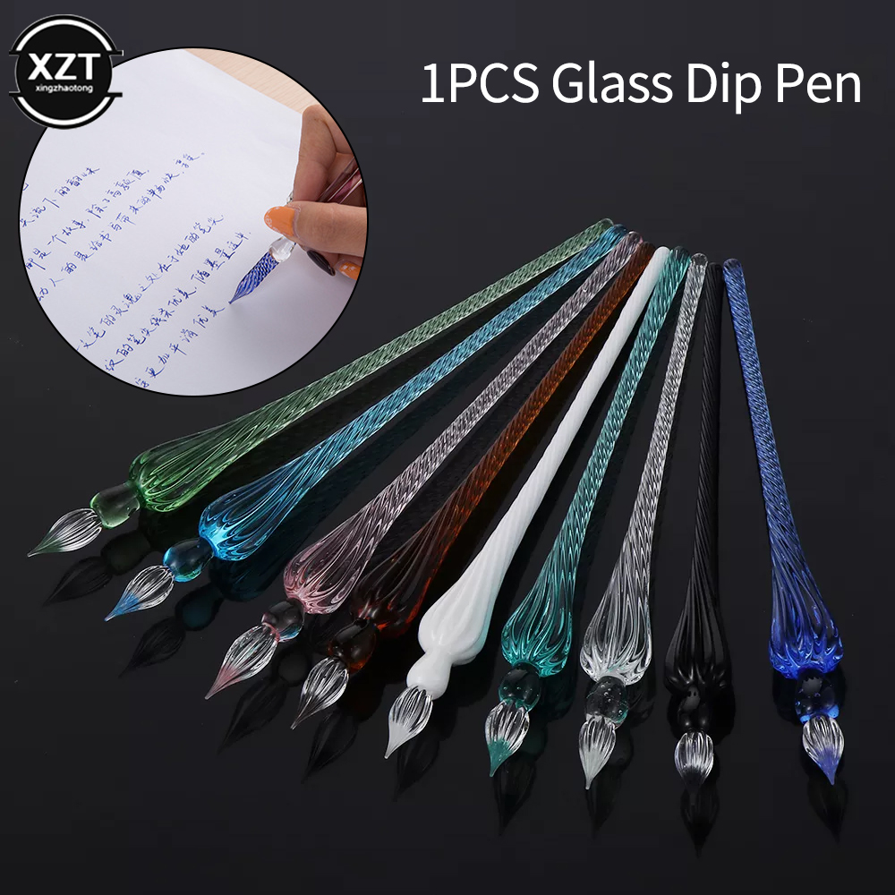 Old Fashioned Glass - Porte-stylo plume en verre vintage, signature,